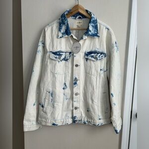 NWT Umgee Blue White Acid Wash Tie Dye Denim Jean Jacket Coat Size L